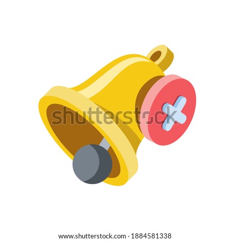Bell chime off cross. Vector 3d isometric, color web or print icons, new flat style. Creative illustration, idea for infographics.