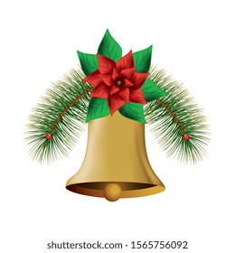 bell christmas with flower decoration isolated icon vector illustration design