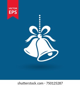 Bell. Navidad, feliz símbolo del año nuevo. Icono vectorial aislado, signo, emblema, pictograma. Estilo plano para diseño gráfico y web, logotipo. Eps10