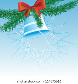 Bell Christmas bell with ribbon background snowflakes.