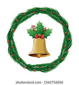 bell christmas in wreath decoration isolated icon vector illustration design
