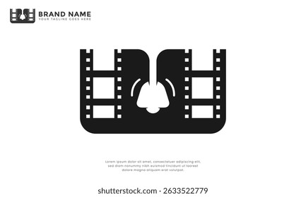 Bell Cinema Logo. Modern logo combination filmstrip with bell