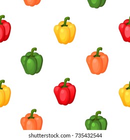 Bell colored peppers seamless pattern. Vegetable background