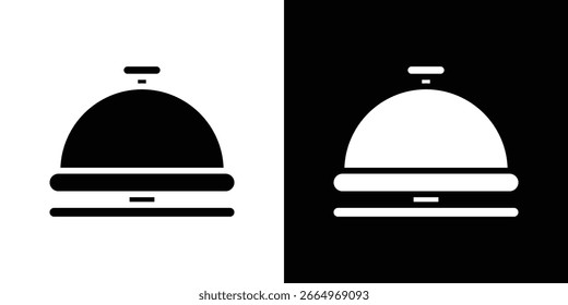 Bell concierge icon in flat black solid vector set