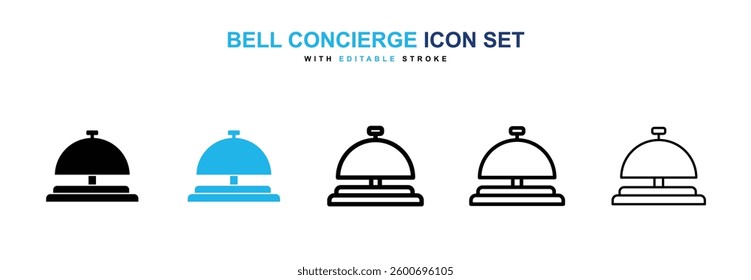 Bell concierge icons graphics set in black and blue colors