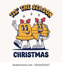Bell cristmas cute retro cartoon vector hand drawn