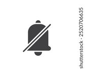 Bell with a cross vector icon. filled flat sign for mobile concept and web design. Mute Notification glyph icon. Silenced alert symbol, logo illustration. Vector graphics