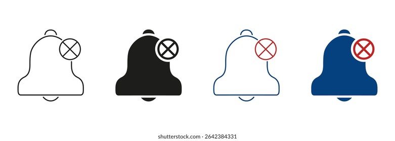 Bell With Crossed-Out Symbol Line And Solid Icon Set. Notification Mute, Silence, And Do Not Disturb Outline And Silhouette Symbol Collection. Alert Management. Isolated Vector Illustration.