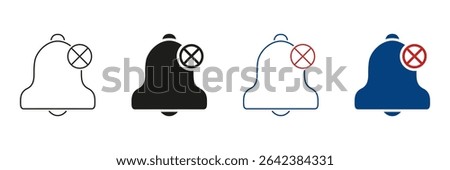 Bell With Crossed-Out Symbol Line And Solid Icon Set. Notification Mute, Silence, And Do Not Disturb Outline And Silhouette Symbol Collection. Alert Management. Isolated Vector Illustration.