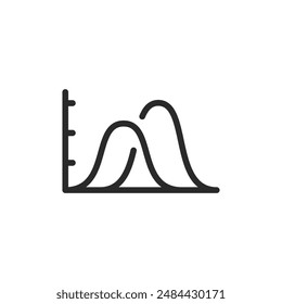 Gráfico de curva de campana, icono de estilo lineal. distribución estadística y análisis de datos. Ancho de trazo editable