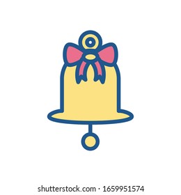bell with decorative bow icon over white background, colorful and line style design, vector illustration