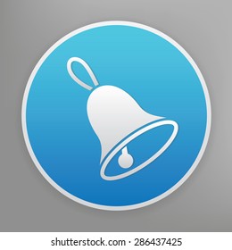 Bell design icon on blue button,clean vector