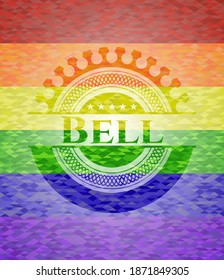 Bell  emblem on mosaic background with the colors of the LGBT flag. 