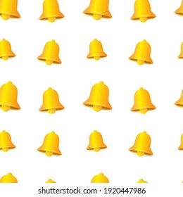 Bell Emoji Pattern. Ringer Gold Yellow Seamless Background Symbols. Silhouette Emoticon Wedding Vector.