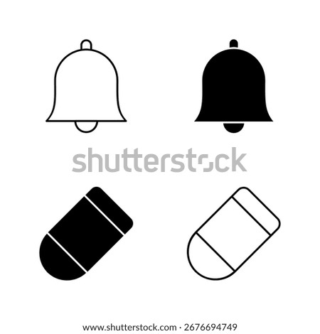 Bell and Eraser Icons – Notification and Correction Symbol in Solid and Line Style