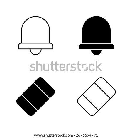 Bell and Eraser Icons – Notification and Correction Symbol in Solid and Line Style