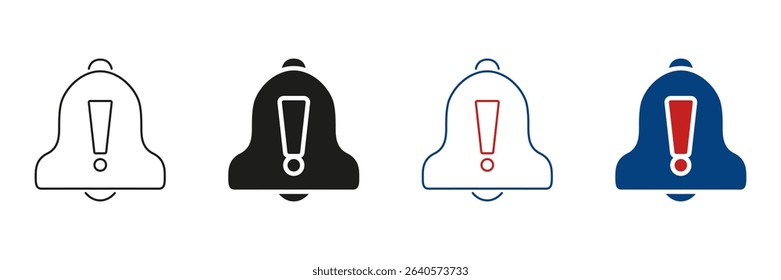 Bell With Exclamation Mark Line And Solid Icon Set. Alert Notification, Warning, And Reminder Symbol Collection. Attention And Caution Sign. Isolated Vector Illustration.