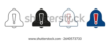 Bell With Exclamation Mark Line And Solid Icon Set. Alert Notification, Warning, And Reminder Symbol Collection. Attention And Caution Sign. Isolated Vector Illustration.