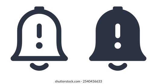 Bell with Exclamation Mark or Notification Alert simple icons set designed in filled, outline, line and stroke style