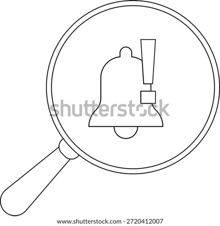 A bell and exclamation mark are visible within a magnifying glass frame