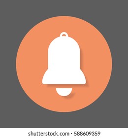 Bell flat icon. Alarm round colorful button, circular vector sign with shadow effect. Flat style design
