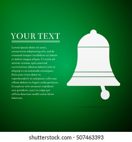 Bell flat icon on green background. Vector Illustration