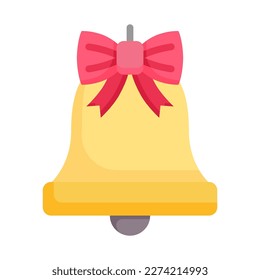 Bell flat icon. Bell with ribbon bow. Vector Illustration.