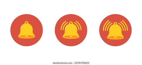 Bell flat icon set on circle background. Notification reminder, notice sign symbol