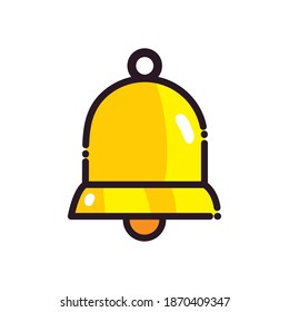 Diseño de iconos de estilo plano de la campana, alarma de alerta de anillo, llamada jingle de la campana, tema del objeto del timbre. Ilustración del vector