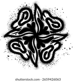 Grafite de flor Bell pulverizado com tinta spray preto isolado no fundo branco.