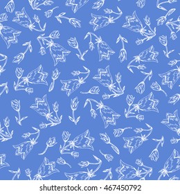 Bell flower graphic vector engraving sketch hand drawn isolated, Seamless vector pattern, decorative texture for design package cosmetic, card tea, coffee, restaurant menu, fabric, wallpaper, textile