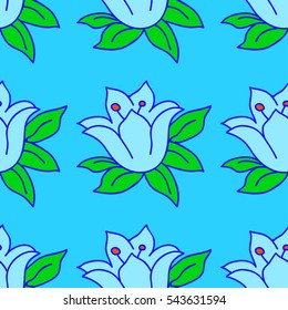 bell flower hand-drawn seamless pattern