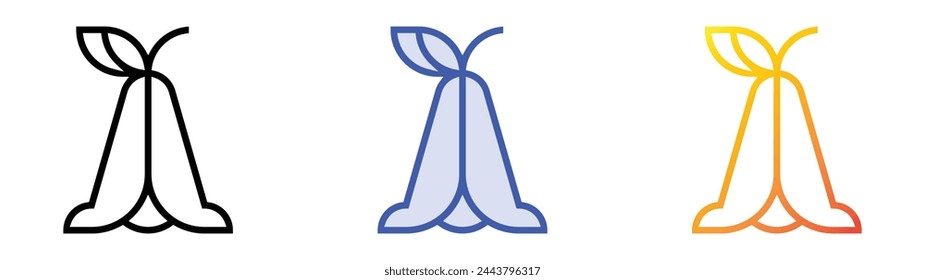 Symbol für Glockenblume. Lineares, blaues Füllungs- und Verlaufsstil-Design auf weißem Hintergrund