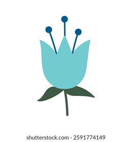 Bell Flower isolated on white background. Doodle style. Hand drawn Vector icon. Hand drawn Vector blue flover illustration.