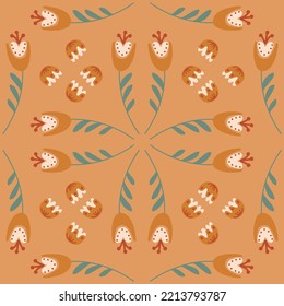 Bell flower seamless pattern for design, sprig campanula flower blossom, vector illustration