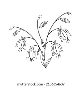 Bell Flower. Wild Linear Bell On A Stem With A Leaf. Blooming Bluebell In Doodle Style. Delicate Bell, Flowering Plant. Botanical Drawing Of A Blooming Bluebell On A White Background