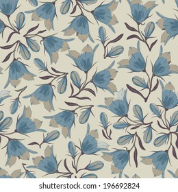 Bell flowers - seamless pattern Hand drawn, seamlessly repeating floral vector background. 