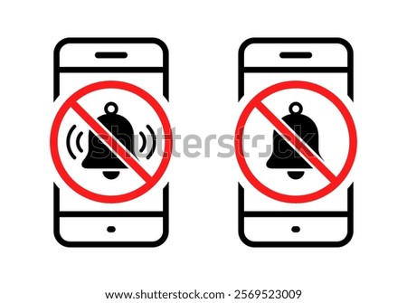 Bell with forbidden sign on phone screen icon. Turn notification off symbol