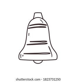 Diseño de iconos de estilo de línea de forma libre de campanas, alarma de alerta de anillo llamada jingle objeto de timbre sonido y tema musical Ilustración de vectores