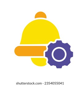Bell with gears line icon. Settings, options, application, alarm clock, reminder, sound, ringing. Vector colored icon on a white background for business