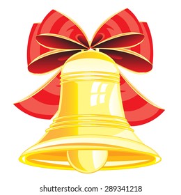 Bell from gild decorated by red small bow