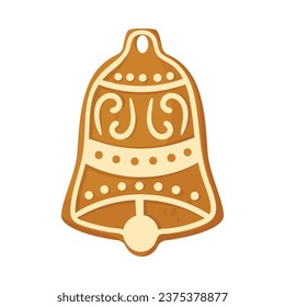 Bell Gingerbread Cookie as Winter Homemade Sweet Snack with Sugar Glaze Vector Illustration