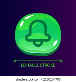 Bell glossy ui button with linear icon. Receive notification. Communication system. Isolated user interface element for web, mobile, video game design. Editable stroke. Arial font used