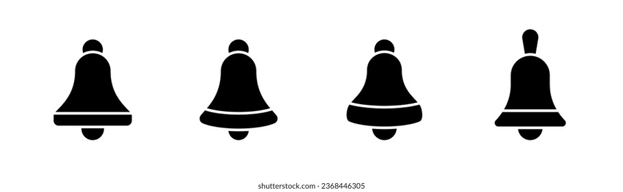 Bell glyph icon. Notification bell icon set. Christmas bell glyph icon. Black notification symbol. Stock vector illustration.