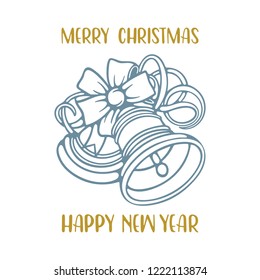 Bell. Hand drawn bell with bow.
Retro style sketch drawing Christmas bell illustration.
Christmas and  happy new year symbol.