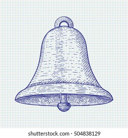 Bell. Hand drawn sketch.  Vector illustration on notebook sheet background