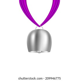 Bell hanging on purple piece of cloth