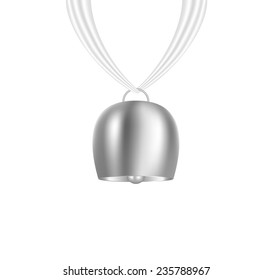 Bell hanging on white piece of cloth