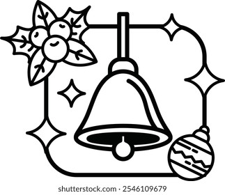 A bell is hanging from a tree with berries