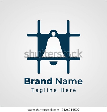 Bell Hashtag Logo, combination of Hashtag symbols that form negative space ring bell